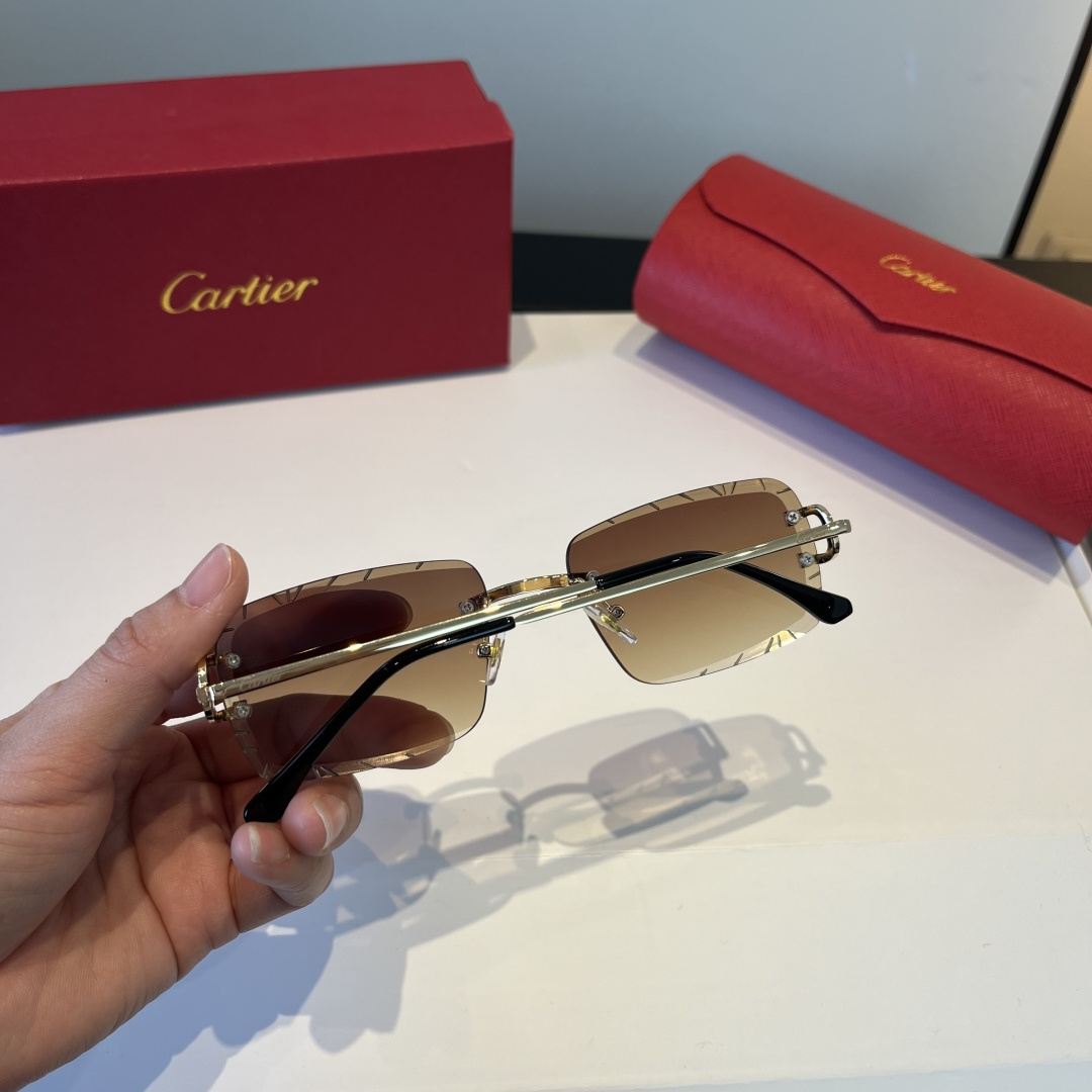 CARTIER カルティエ サングラス メタルフレーム 丸みカット オーバル 4色展開 ブラック ピンク レッド ブルー - 画像 5