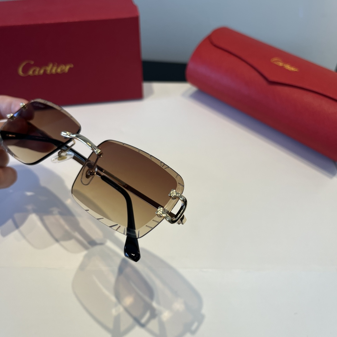 CARTIER カルティエ サングラス メタルフレーム 丸みカット オーバル 4色展開 ブラック ピンク レッド ブルー - 画像 6