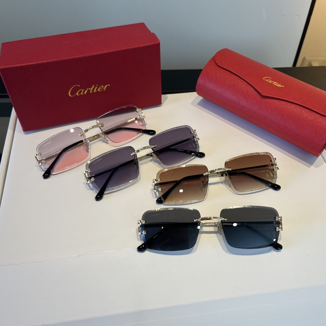 CARTIER カルティエ サングラス メタルフレーム 丸みカット オーバル 4色展開 ブラック ピンク レッド ブルー - 画像 8