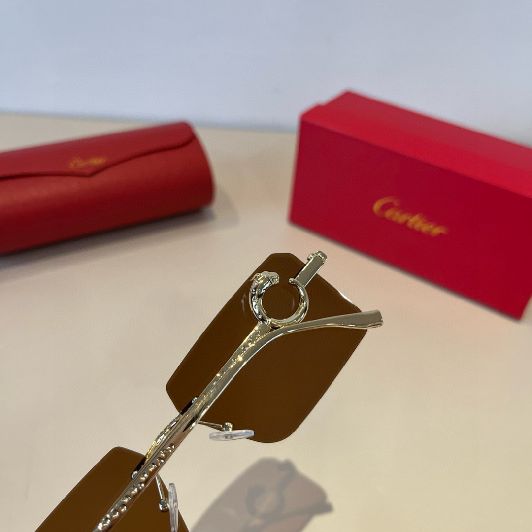 CARTIE カルティエ フレームレスサングラス メンズ レディース ブラウン メタル フレームレス 金具 デザイン サングラス ゴールド 軽量 2色展開 - 画像 6