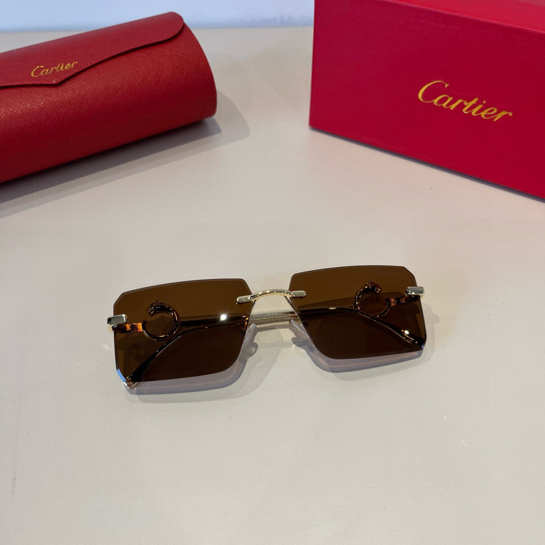 CARTIE カルティエ フレームレスサングラス メンズ レディース ブラウン メタル フレームレス 金具 デザイン サングラス ゴールド 軽量 2色展開 - 画像 7
