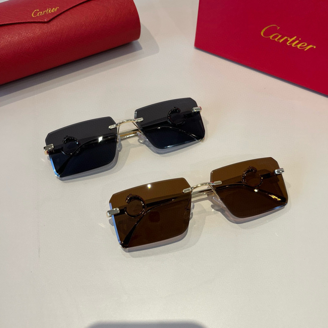 CARTIE カルティエ フレームレスサングラス メンズ レディース ブラウン メタル フレームレス 金具 デザイン サングラス ゴールド 軽量 2色展開 - 画像 8