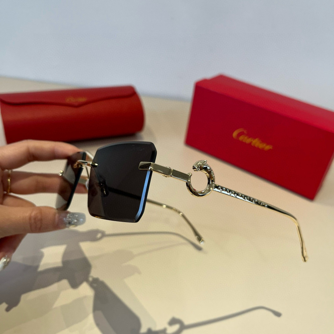 CARTIE カルティエ サングラス メタルフレーム フレームレス 軽量 メンズ レディース ブラック - 画像 4