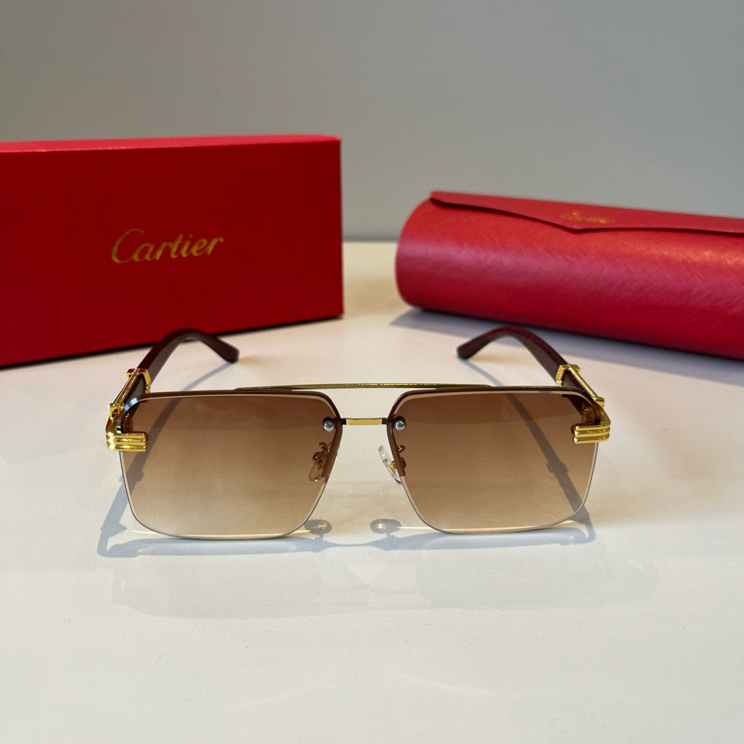 CARTIE カルティエ サングラス メンズ ブラウン カラー 金属フレーム 金具装飾 限定モデル - 画像 2