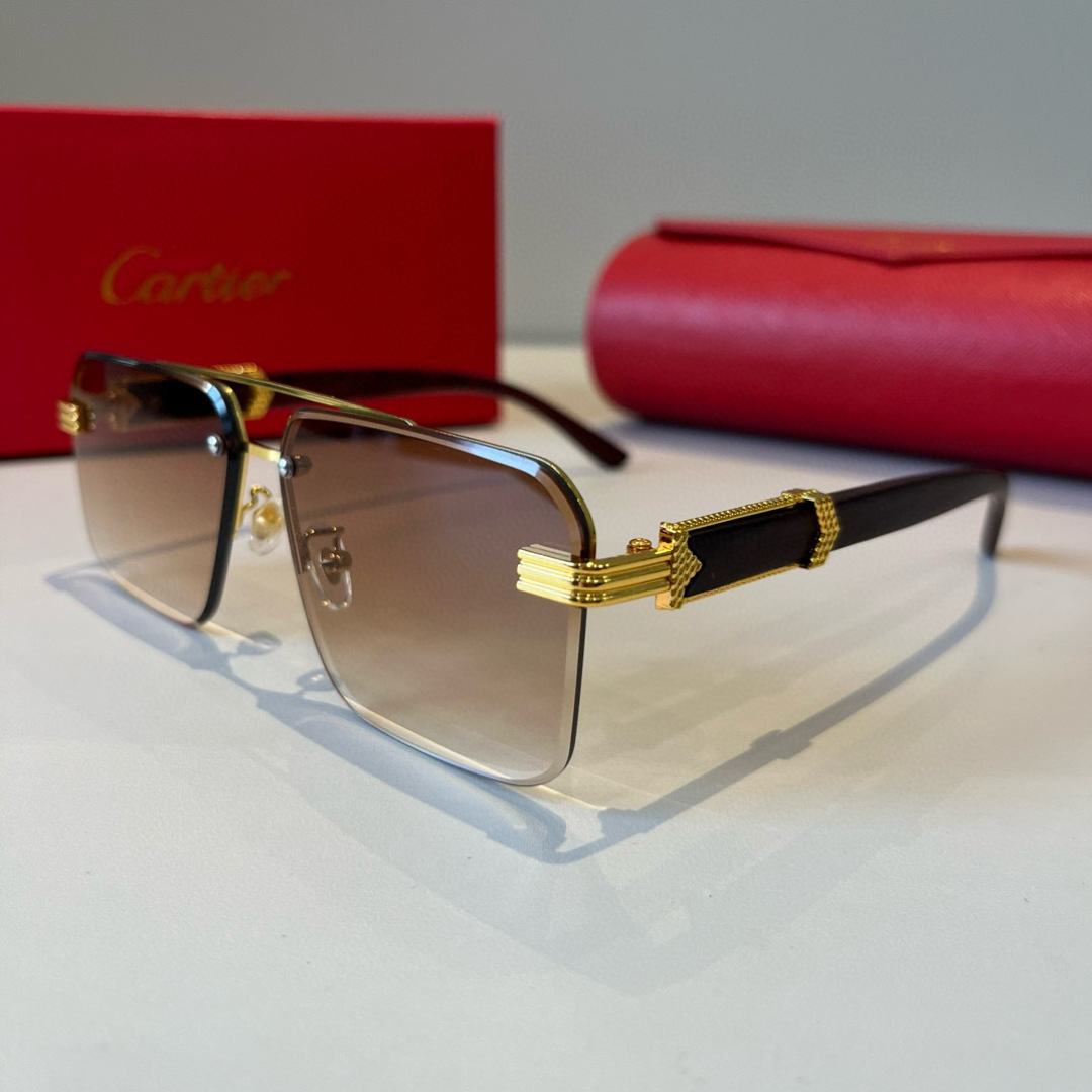 CARTIE カルティエ サングラス メンズ ブラウン カラー 金属フレーム 金具装飾 限定モデル - 画像 3