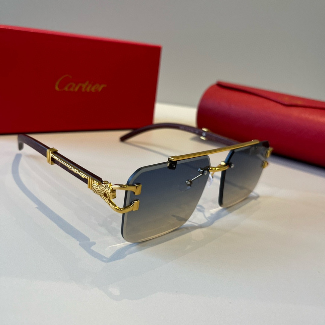 CARTIER カルティエ サングラス メタルフレーム ボンネット型 フレームレス 軽量 男性用 レディース用 ブラック 8878