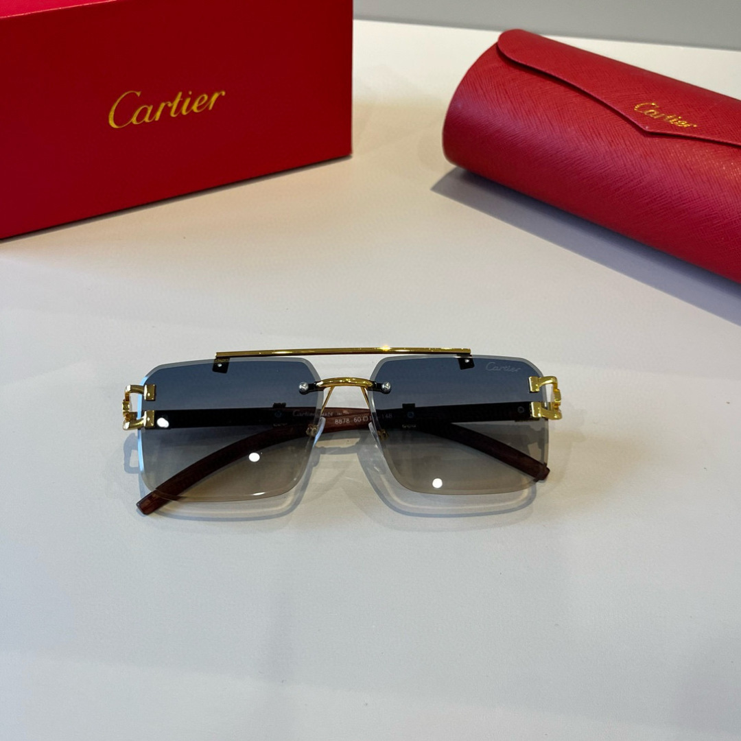 CARTIER カルティエ サングラス メタルフレーム ボンネット型 フレームレス 軽量 男性用 レディース用 ブラック 8878 - 画像 6