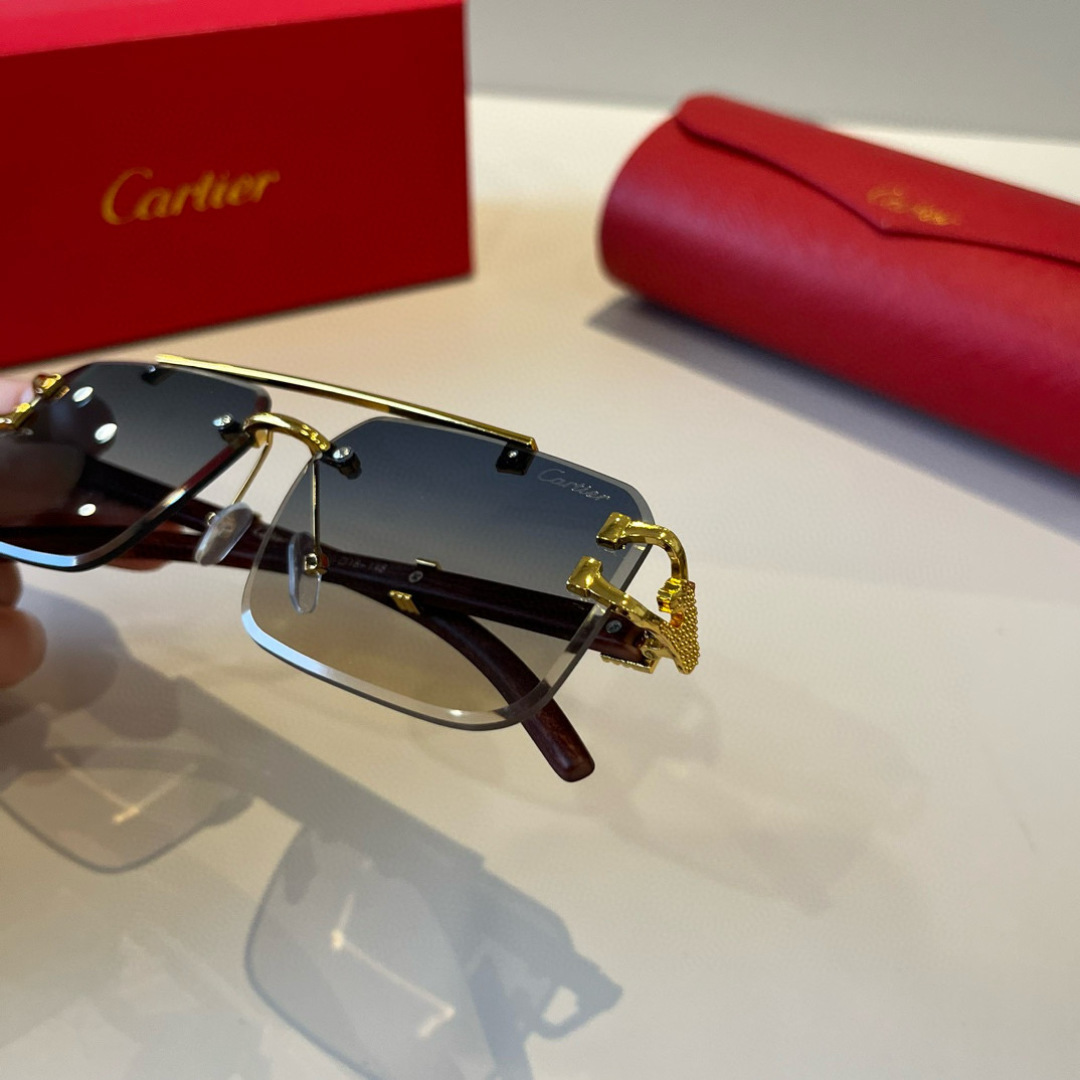 CARTIER カルティエ サングラス メタルフレーム ボンネット型 フレームレス 軽量 男性用 レディース用 ブラック 8878 - 画像 7