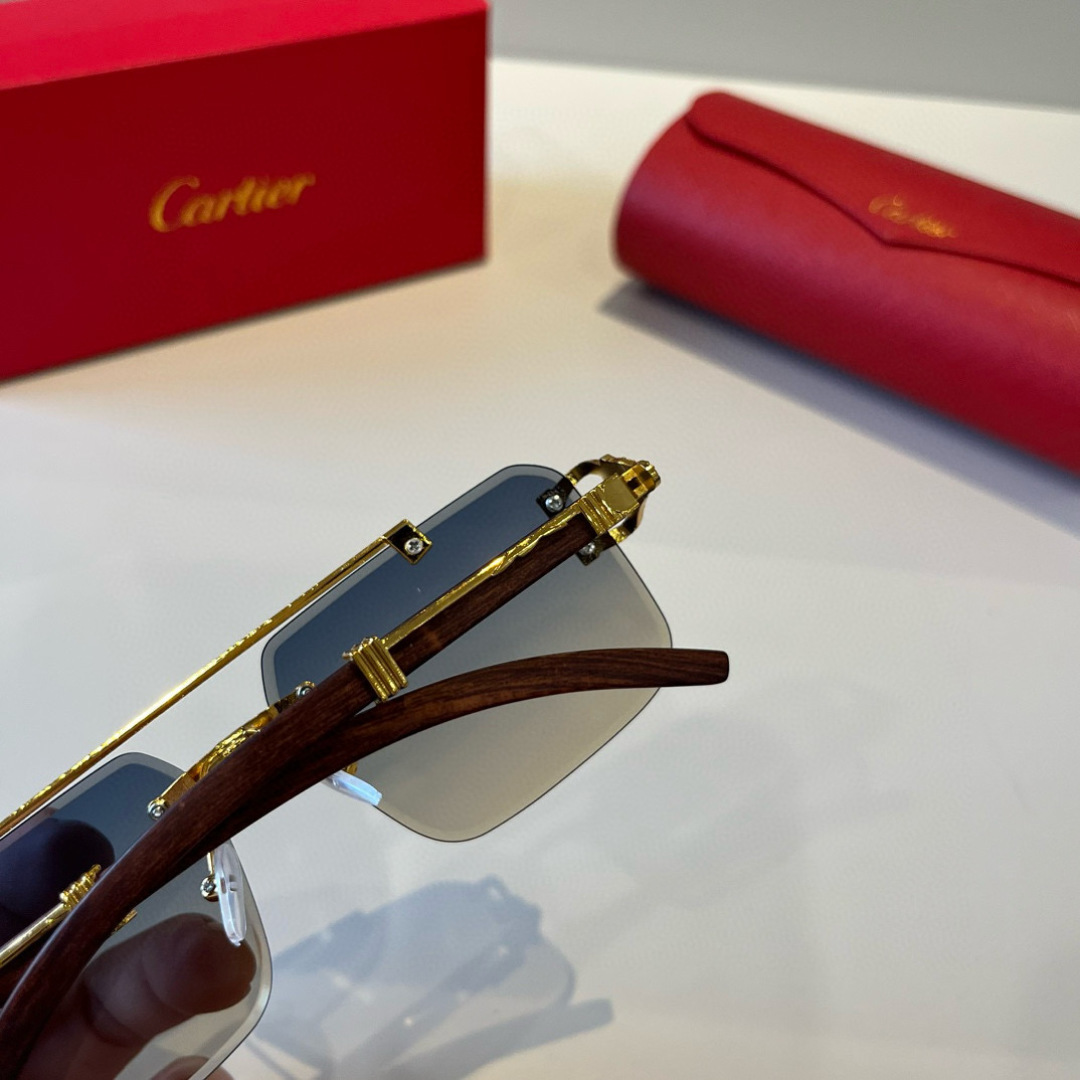 CARTIER カルティエ サングラス メタルフレーム ボンネット型 フレームレス 軽量 男性用 レディース用 ブラック 8878 - 画像 8