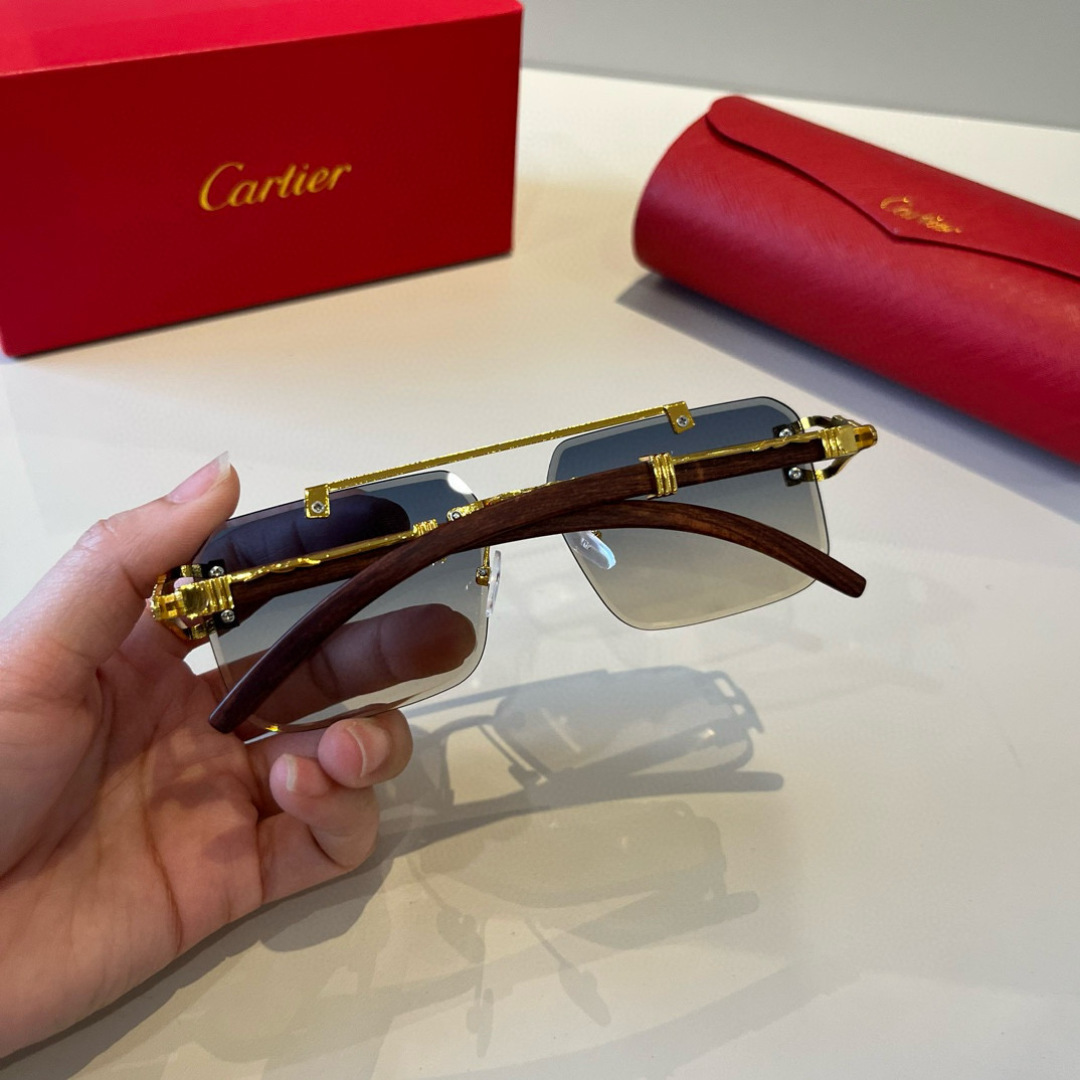 CARTIER カルティエ サングラス メタルフレーム ボンネット型 フレームレス 軽量 男性用 レディース用 ブラック 8878 - 画像 9