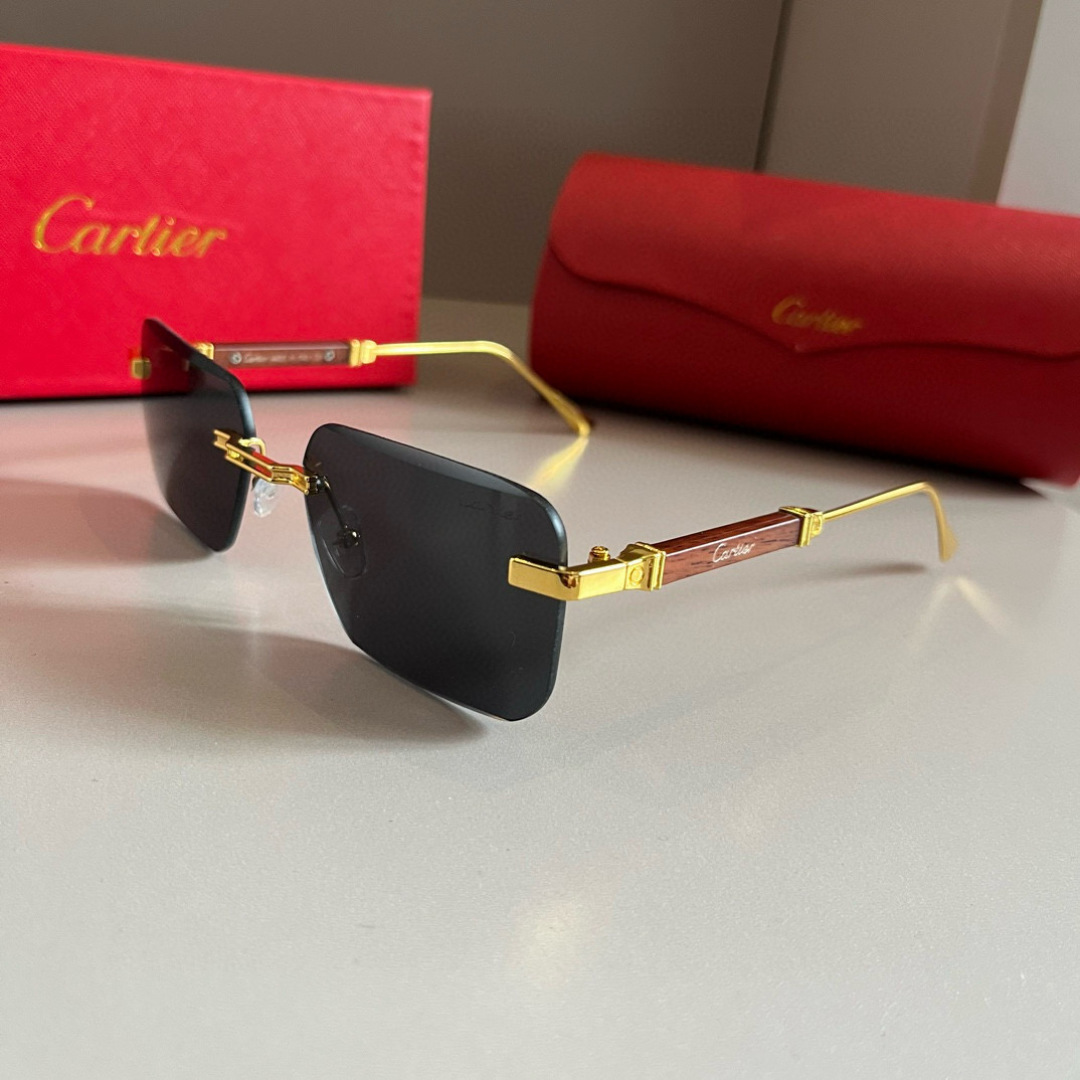 CARTIE カルティエ メンズサングラス 金色フレーム 木製テンプル ブラック リング付 通勤 カジュアル 60字 - 画像 3