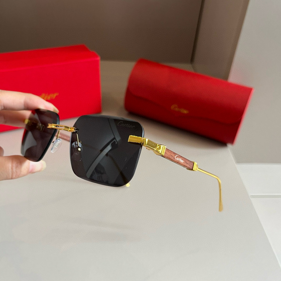 CARTIE カルティエ メンズサングラス 金色フレーム 木製テンプル ブラック リング付 通勤 カジュアル 60字 - 画像 4