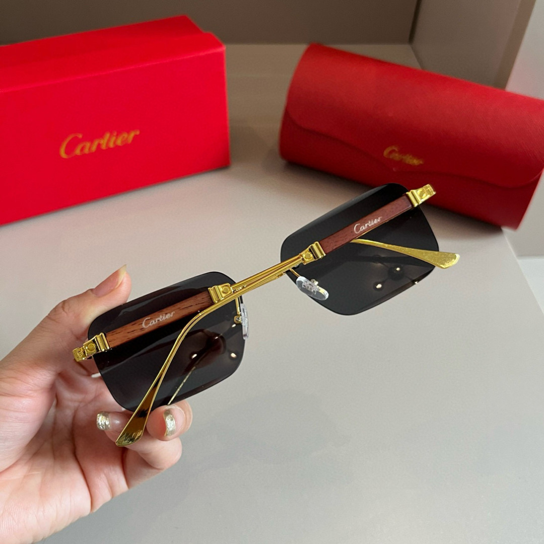 CARTIE カルティエ メンズサングラス 金色フレーム 木製テンプル ブラック リング付 通勤 カジュアル 60字 - 画像 5