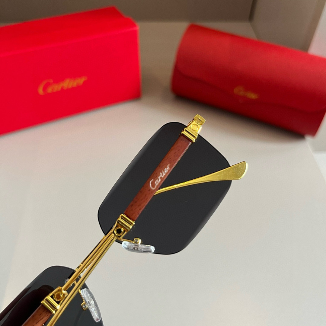 CARTIE カルティエ メンズサングラス 金色フレーム 木製テンプル ブラック リング付 通勤 カジュアル 60字 - 画像 6