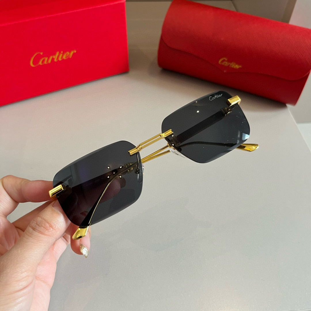 CARTIE カルティエ メンズサングラス 金色フレーム 木製テンプル ブラック リング付 通勤 カジュアル 60字 - 画像 7