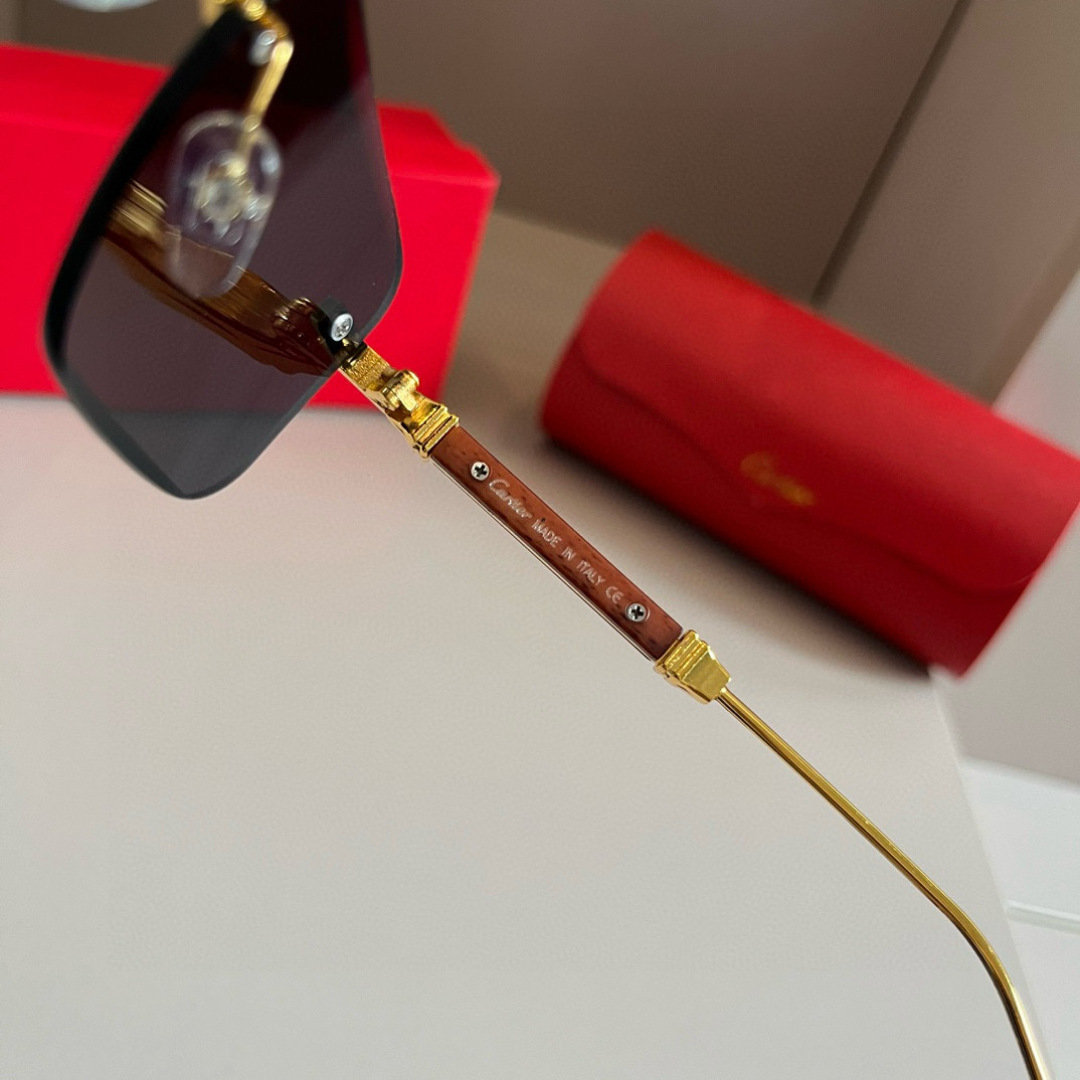 CARTIE カルティエ メンズサングラス 金色フレーム 木製テンプル ブラック リング付 通勤 カジュアル 60字 - 画像 9