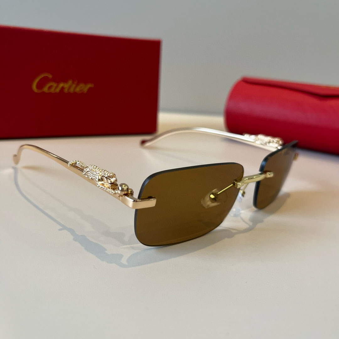 CARTIER カルティエ サングラス パンダデザイン 金属フレーム 无框 軽量 メンズ レディース ブラック ゴールド ブルー ピンク レッド 多色展開