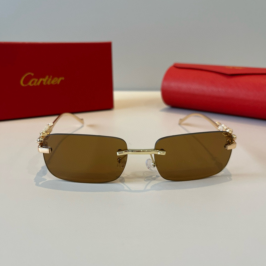 CARTIER カルティエ サングラス パンダデザイン 金属フレーム 无框 軽量 メンズ レディース ブラック ゴールド ブルー ピンク レッド 多色展開 - 画像 2