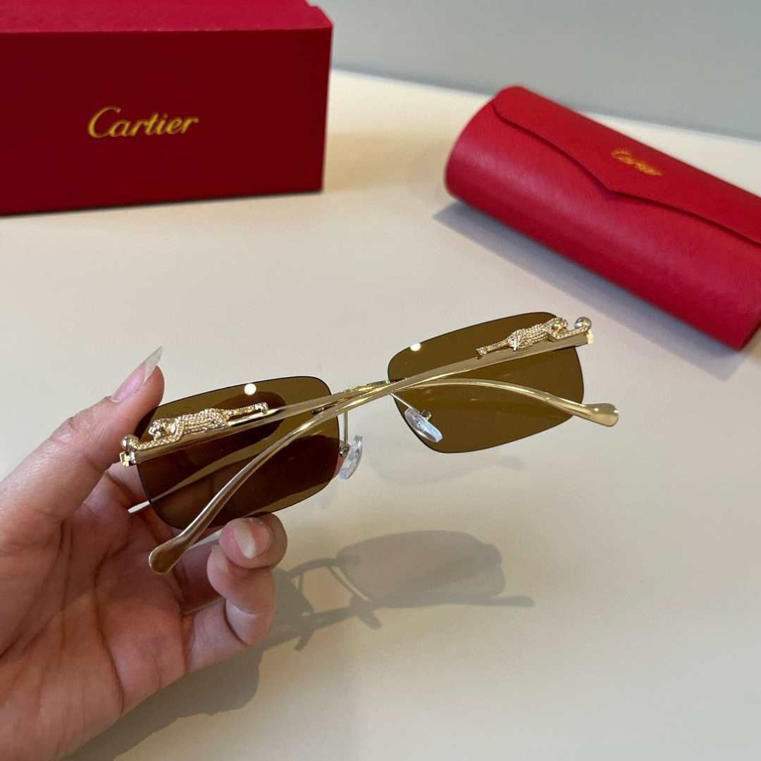 CARTIER カルティエ サングラス パンダデザイン 金属フレーム 无框 軽量 メンズ レディース ブラック ゴールド ブルー ピンク レッド 多色展開 - 画像 4