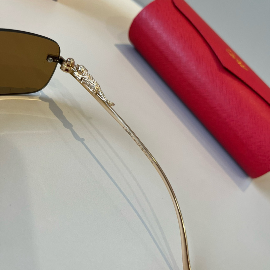 CARTIER カルティエ サングラス パンダデザイン 金属フレーム 无框 軽量 メンズ レディース ブラック ゴールド ブルー ピンク レッド 多色展開 - 画像 8