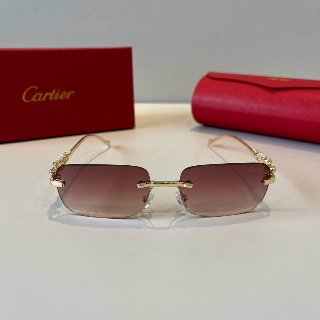 CARTIE カルティエ フレームレスサングラス 金属製 プレーンレンズ メンズ レディース ブラック ブラウン ブルー レッド 多色展開 - 画像 2