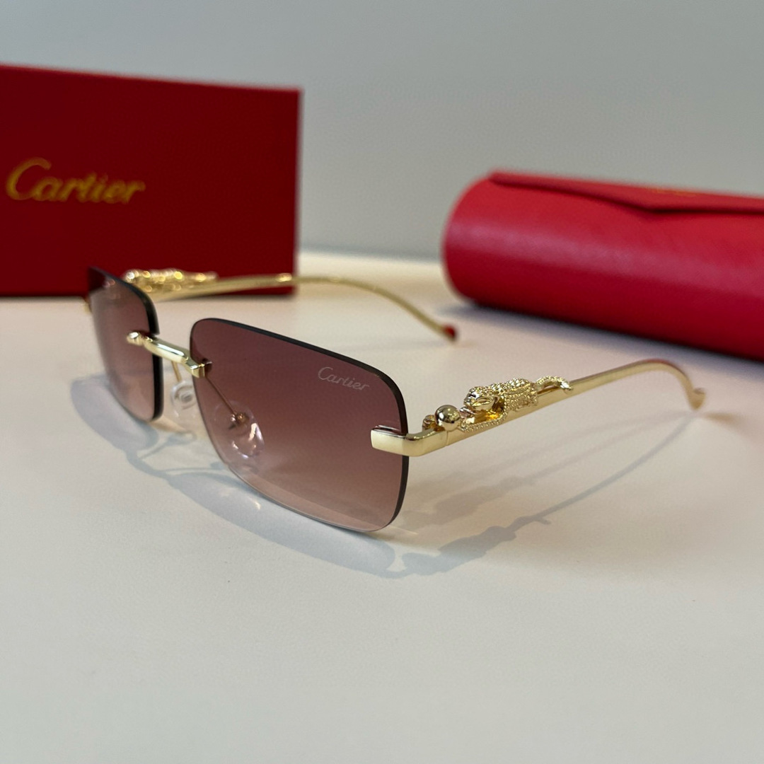 CARTIE カルティエ フレームレスサングラス 金属製 プレーンレンズ メンズ レディース ブラック ブラウン ブルー レッド 多色展開 - 画像 3