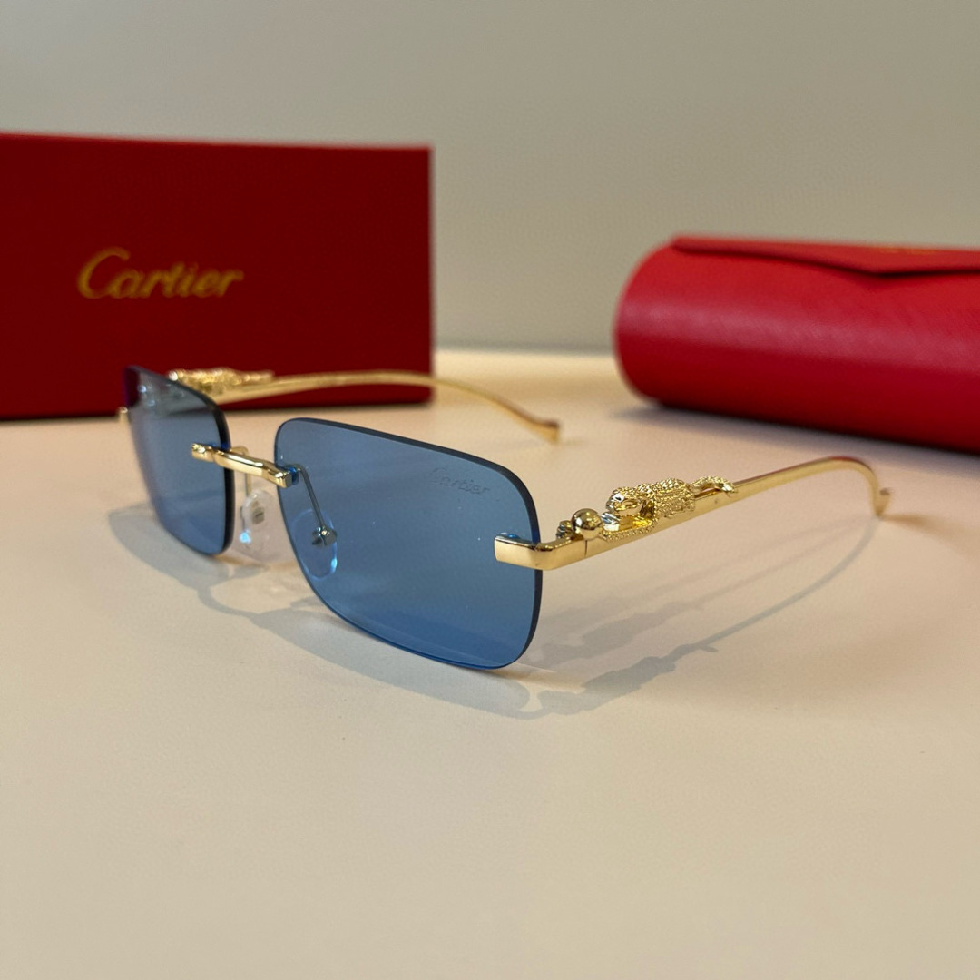 CARTIE カルティエ サングラス メタルフレーム 無縁 超軽量 ブルーレンズ 全4色展開 - 画像 3