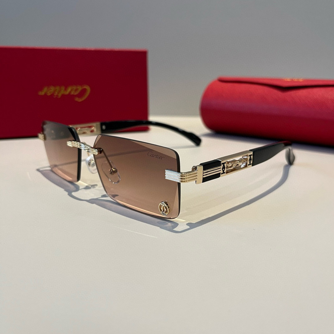 CARTIE カルティエ サングラス メンズ フレームレス 超軽量 メタル ブラック ブラウン 31449 - 画像 4