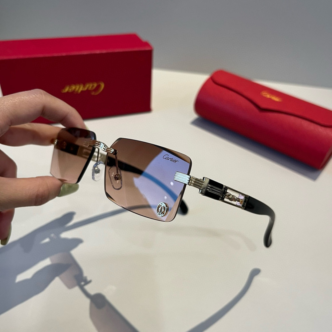 CARTIE カルティエ サングラス メンズ フレームレス 超軽量 メタル ブラック ブラウン 31449 - 画像 5