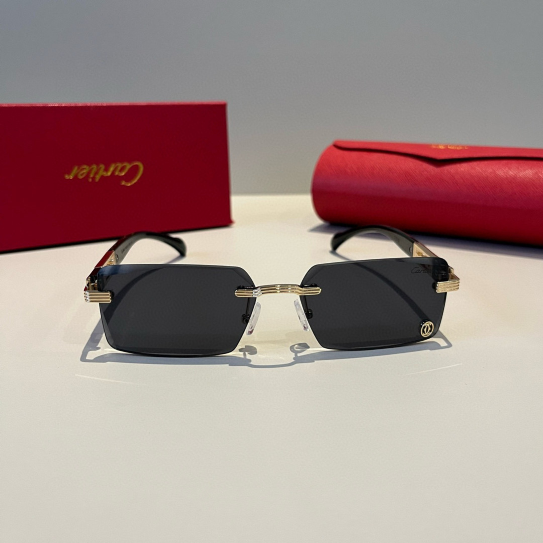CARTIE カルティエ サングラス フレームレス 軽量 男性用 男性 ゴールド ブラック - 画像 3