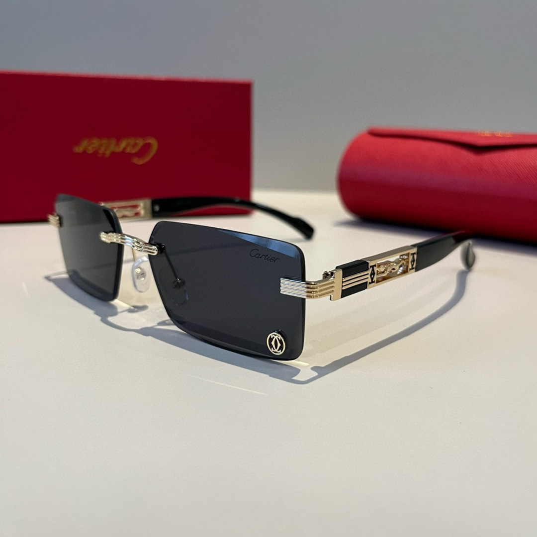 CARTIE カルティエ サングラス フレームレス 軽量 男性用 男性 ゴールド ブラック - 画像 4