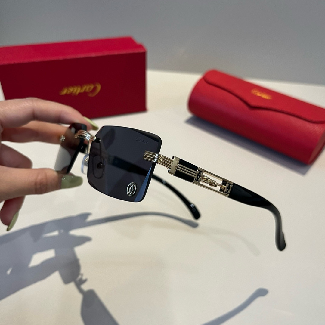 CARTIE カルティエ サングラス フレームレス 軽量 男性用 男性 ゴールド ブラック - 画像 5