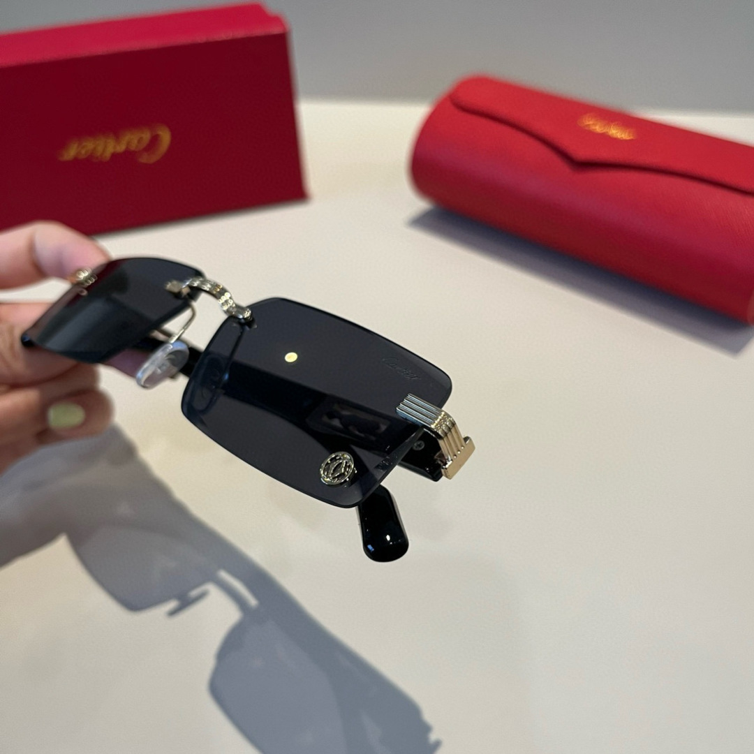 CARTIE カルティエ サングラス フレームレス 軽量 男性用 男性 ゴールド ブラック - 画像 6