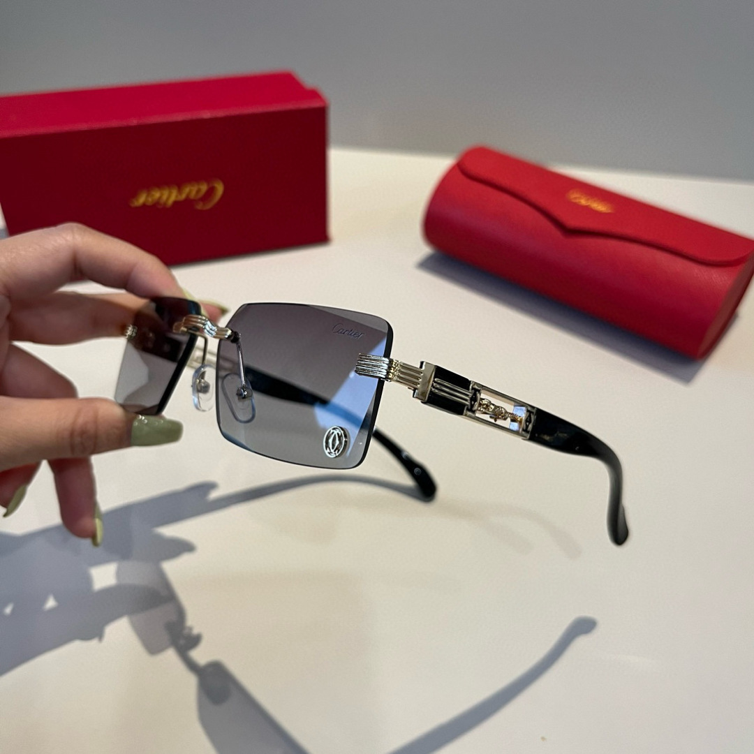 CARTIE カルティエ サングラス メタルフレーム 无框 超軽量 メンズ レディース ブラック - 画像 6