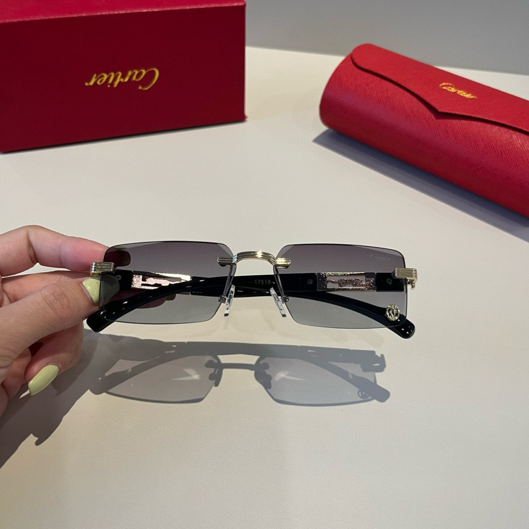 CARTIE カルティエ サングラス メタルフレーム 无框 超軽量 メンズ レディース ブラック - 画像 8