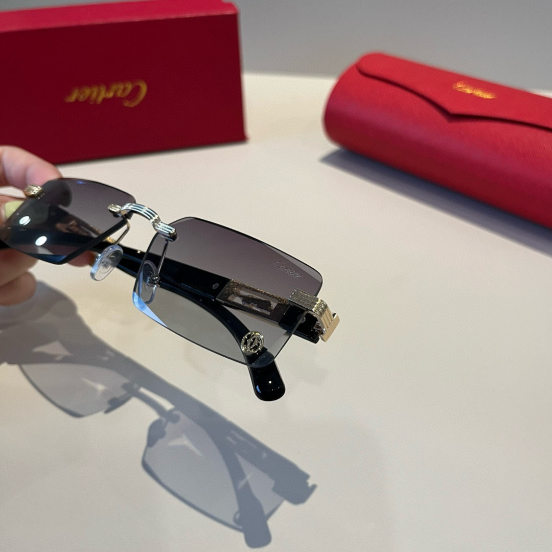 CARTIE カルティエ サングラス メタルフレーム 无框 超軽量 メンズ レディース ブラック - 画像 9