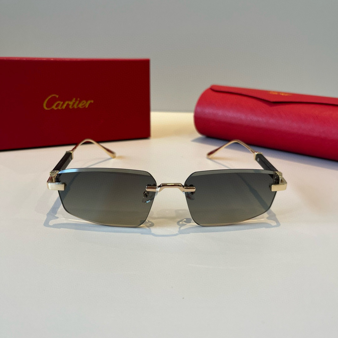 CARTIE カルティエ サングラス メタルフレーム 无框 軽量 通勤 メンズ レッド ケース付き - 画像 2