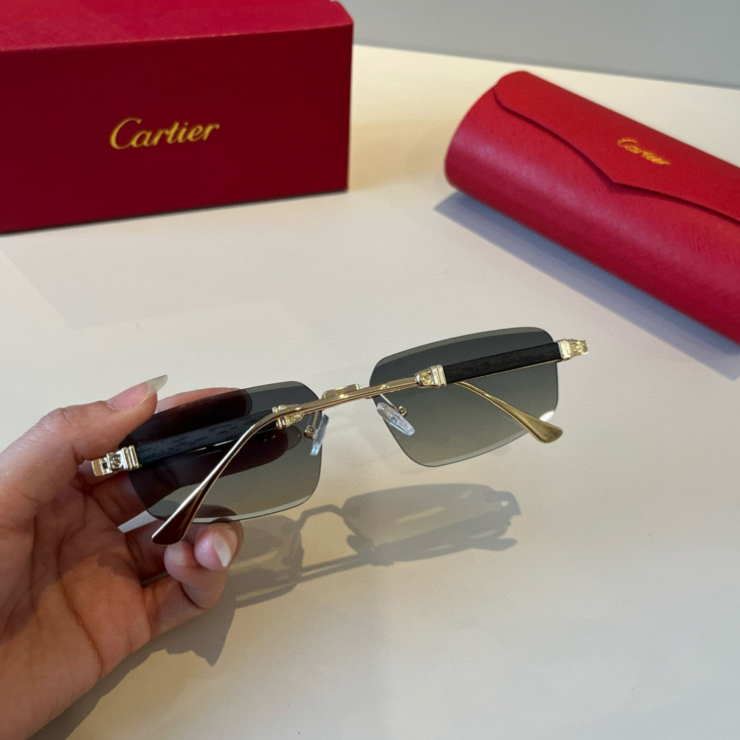 CARTIE カルティエ サングラス メタルフレーム 无框 軽量 通勤 メンズ レッド ケース付き - 画像 4