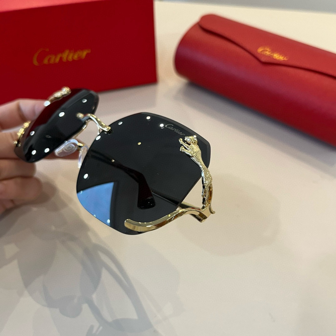 CARTIE カルティエ サングラス パンサー メタルフレーム 无框 超軽量 ブラック ブラウン - 画像 6