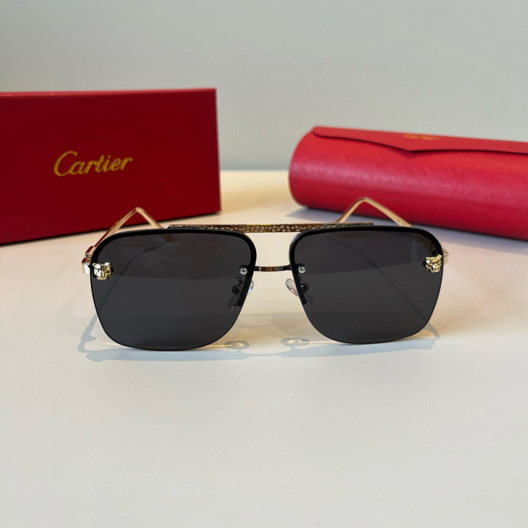Cartier カルティエ メガネ フレームレス サングラス 金色 ブラック - 画像 3
