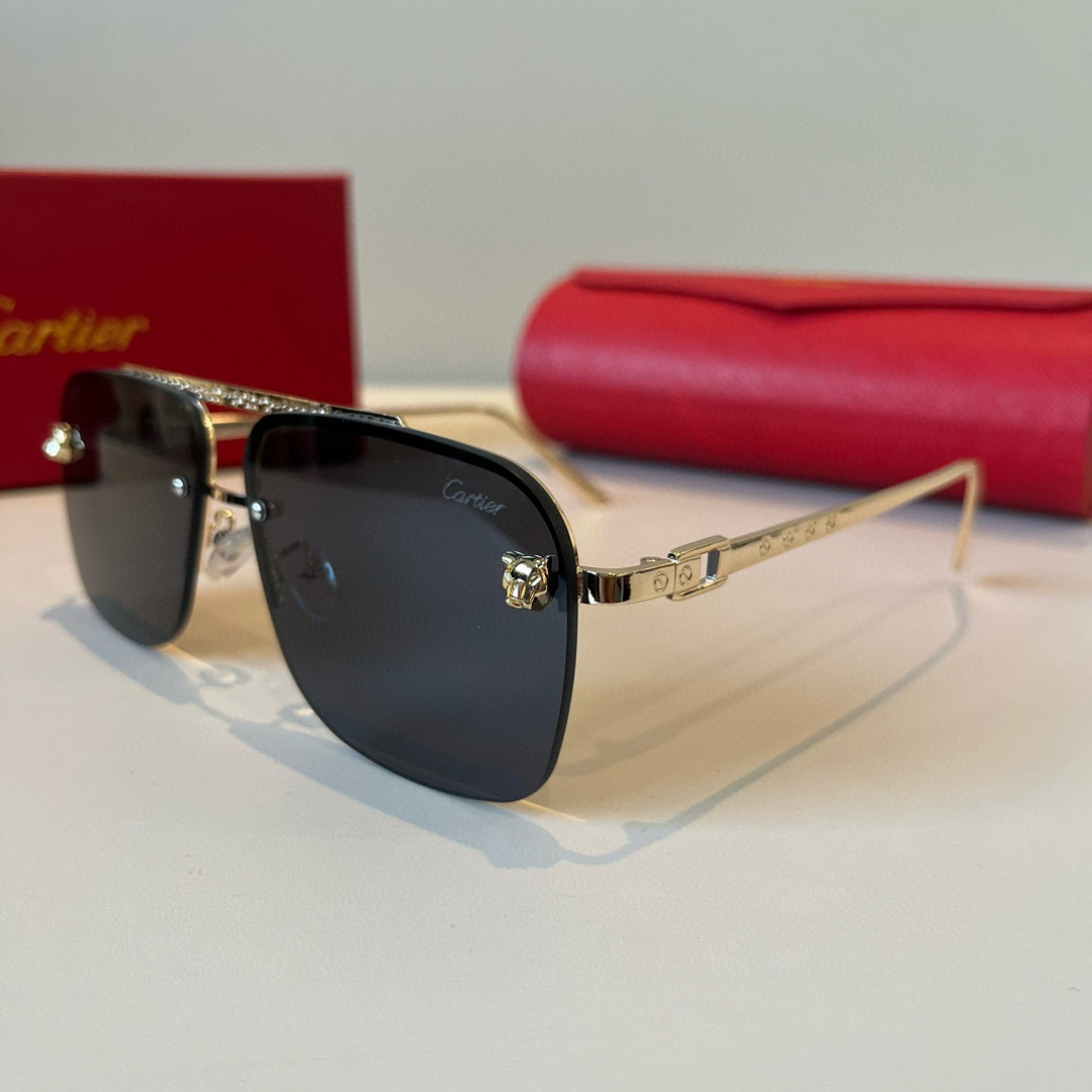 Cartier カルティエ メガネ フレームレス サングラス 金色 ブラック - 画像 4