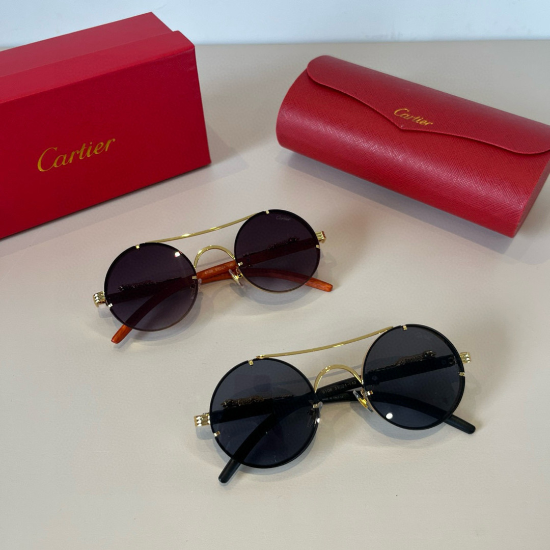 CARTIE カルティエ サングラス メタルフレーム 丸型 メンズ レディース ブラック 6108 51-24-140 - 画像 3