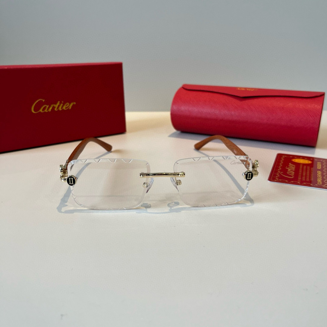 CARTIER カルティエ サングラス メタルフレーム 木製テンプル 超軽量 高級感 メンズ レディース ブラック - 画像 3
