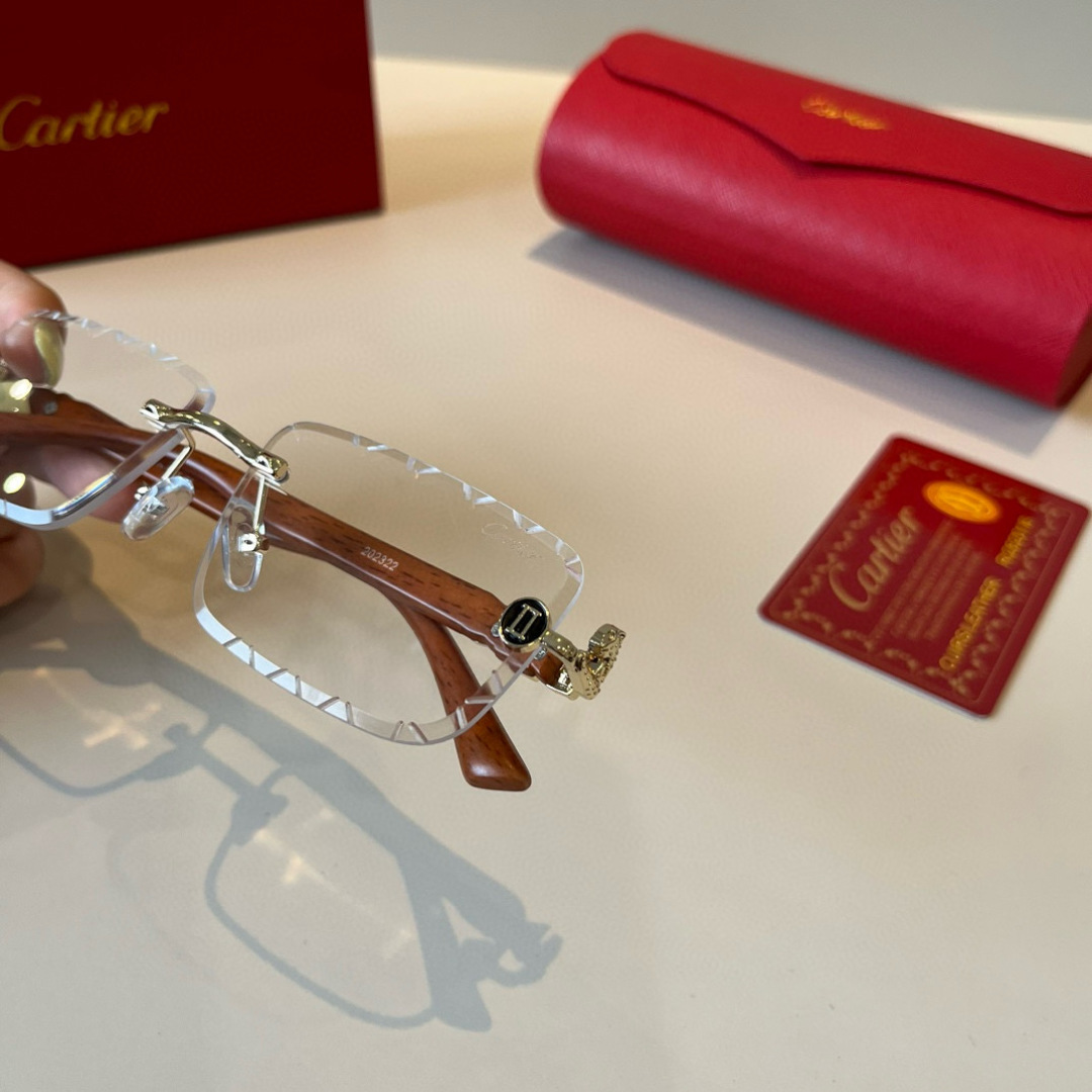 CARTIER カルティエ サングラス メタルフレーム 木製テンプル 超軽量 高級感 メンズ レディース ブラック - 画像 6