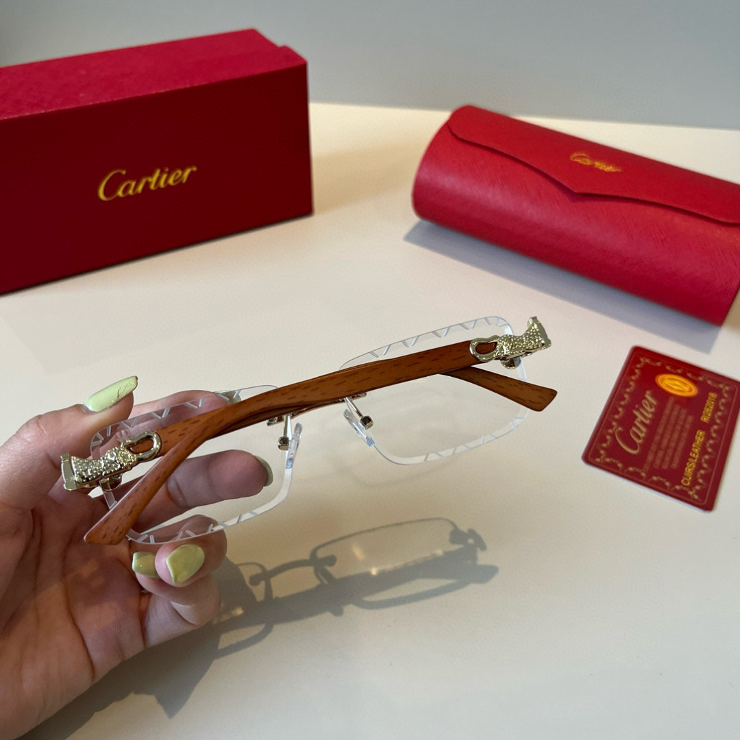 CARTIER カルティエ サングラス メタルフレーム 木製テンプル 超軽量 高級感 メンズ レディース ブラック - 画像 7