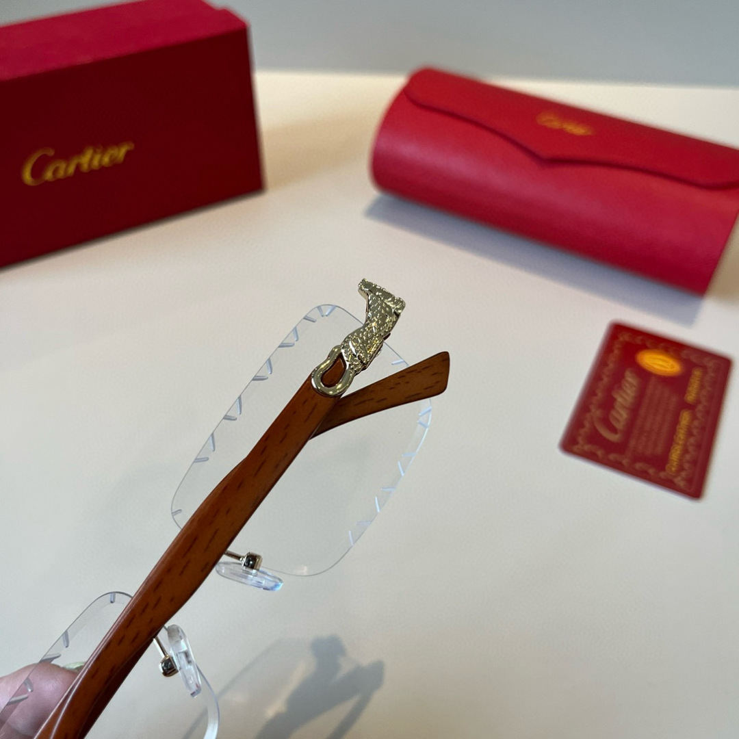 CARTIER カルティエ サングラス メタルフレーム 木製テンプル 超軽量 高級感 メンズ レディース ブラック - 画像 8