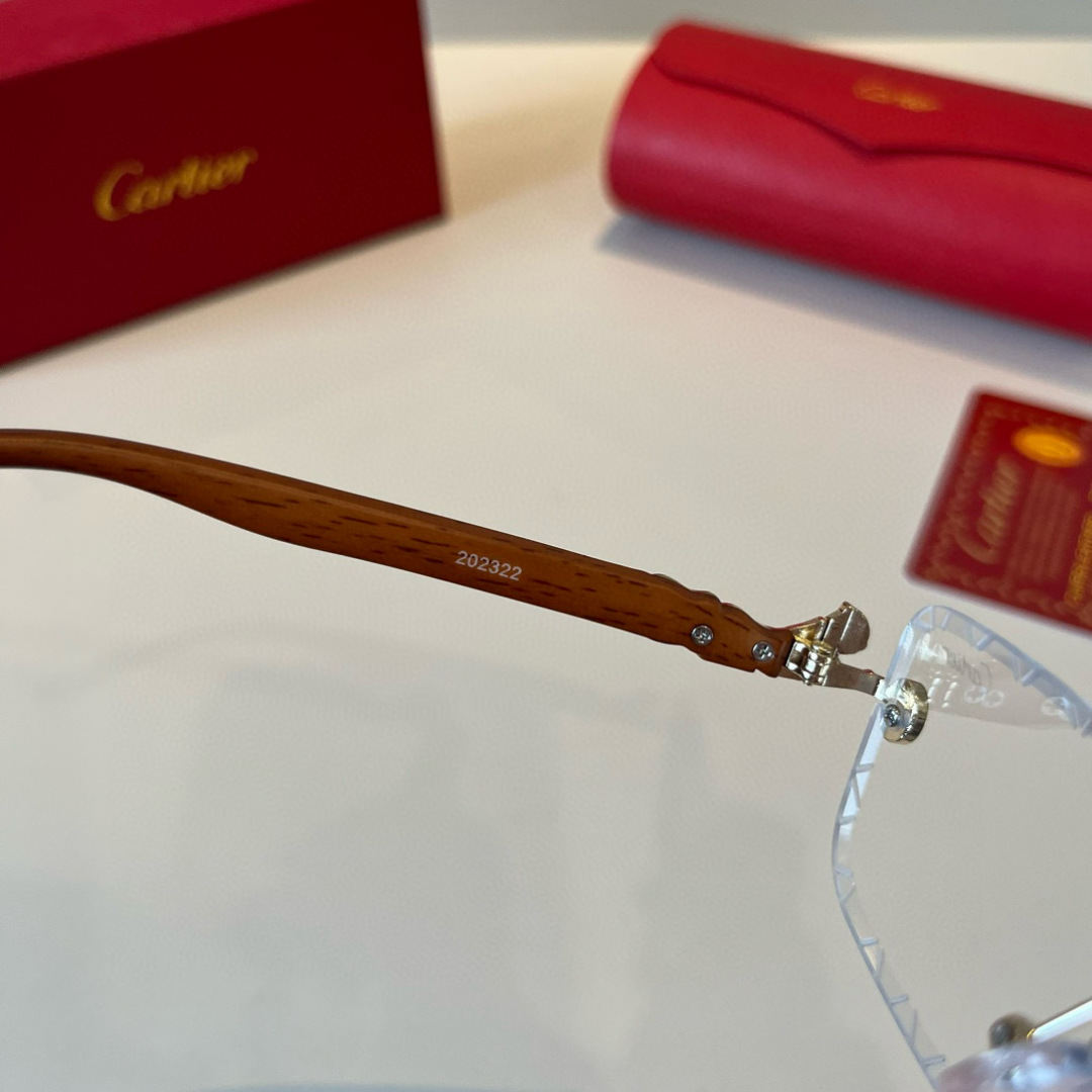 CARTIER カルティエ サングラス メタルフレーム 木製テンプル 超軽量 高級感 メンズ レディース ブラック - 画像 9