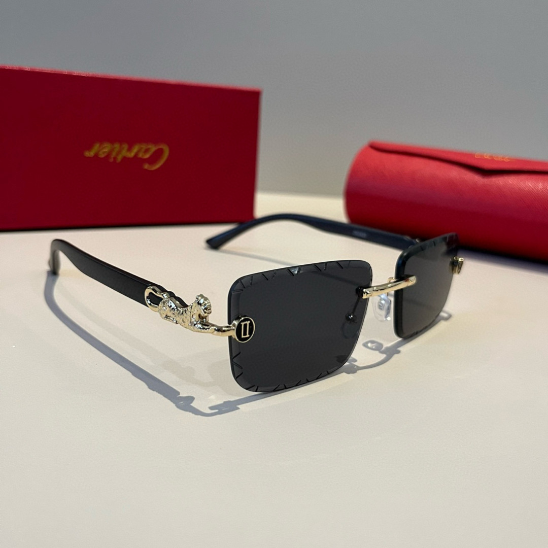 CARTIER カルティエ サングラス メタルフレーム ブラック 限定モデル 高級感 メンズ シニア ブラック 31447