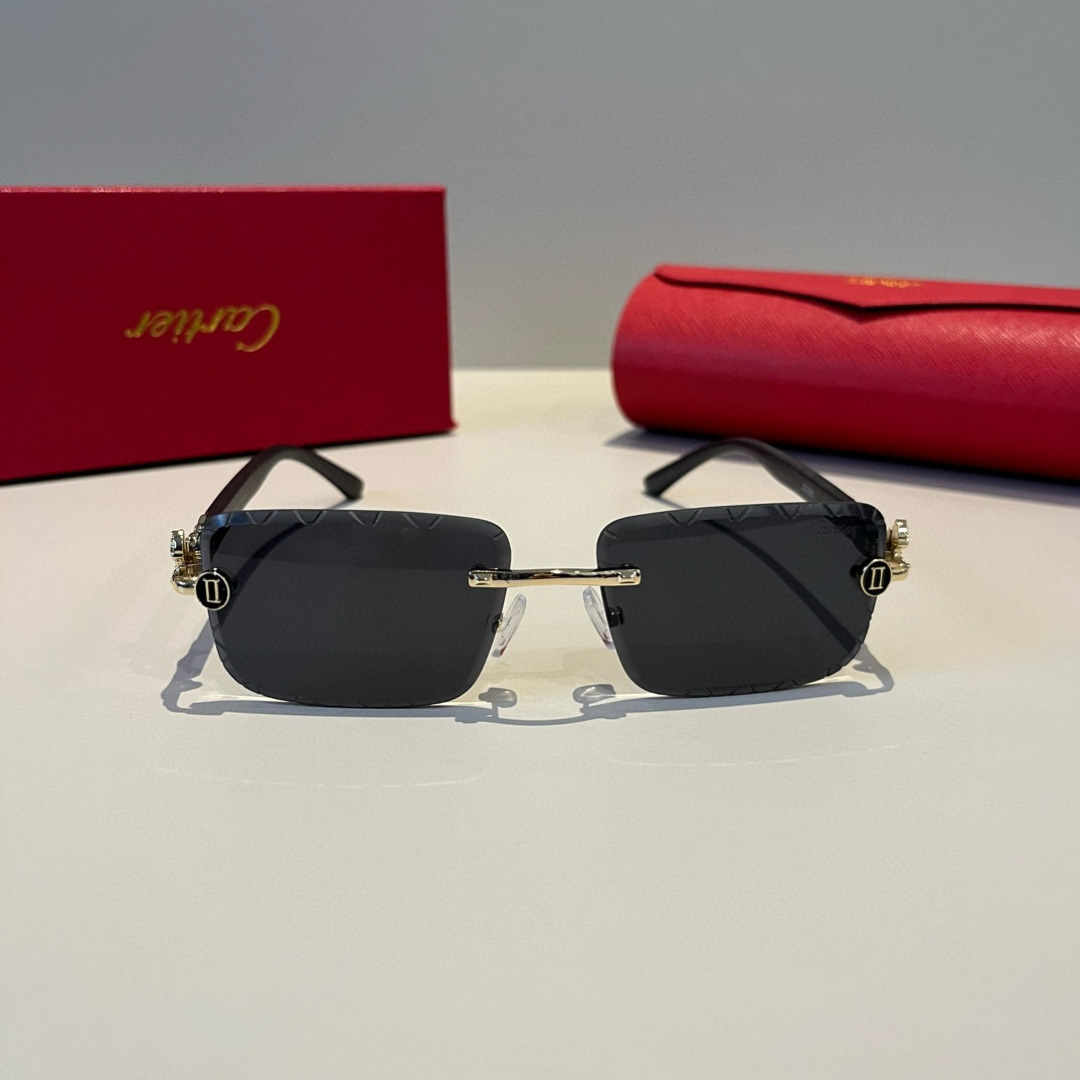 CARTIER カルティエ サングラス メタルフレーム ブラック 限定モデル 高級感 メンズ シニア ブラック 31447 - 画像 3