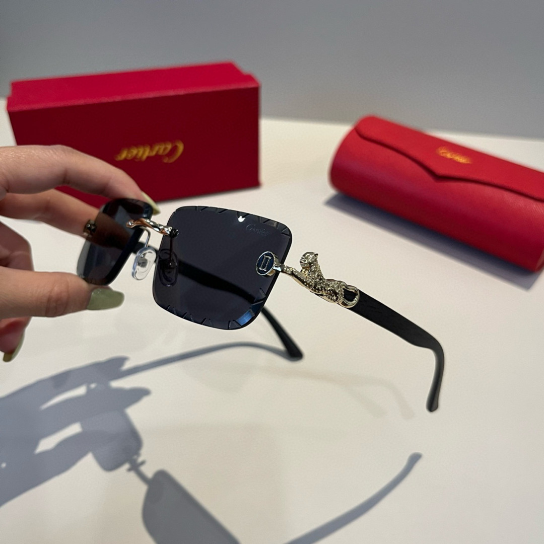 CARTIER カルティエ サングラス メタルフレーム ブラック 限定モデル 高級感 メンズ シニア ブラック 31447 - 画像 5